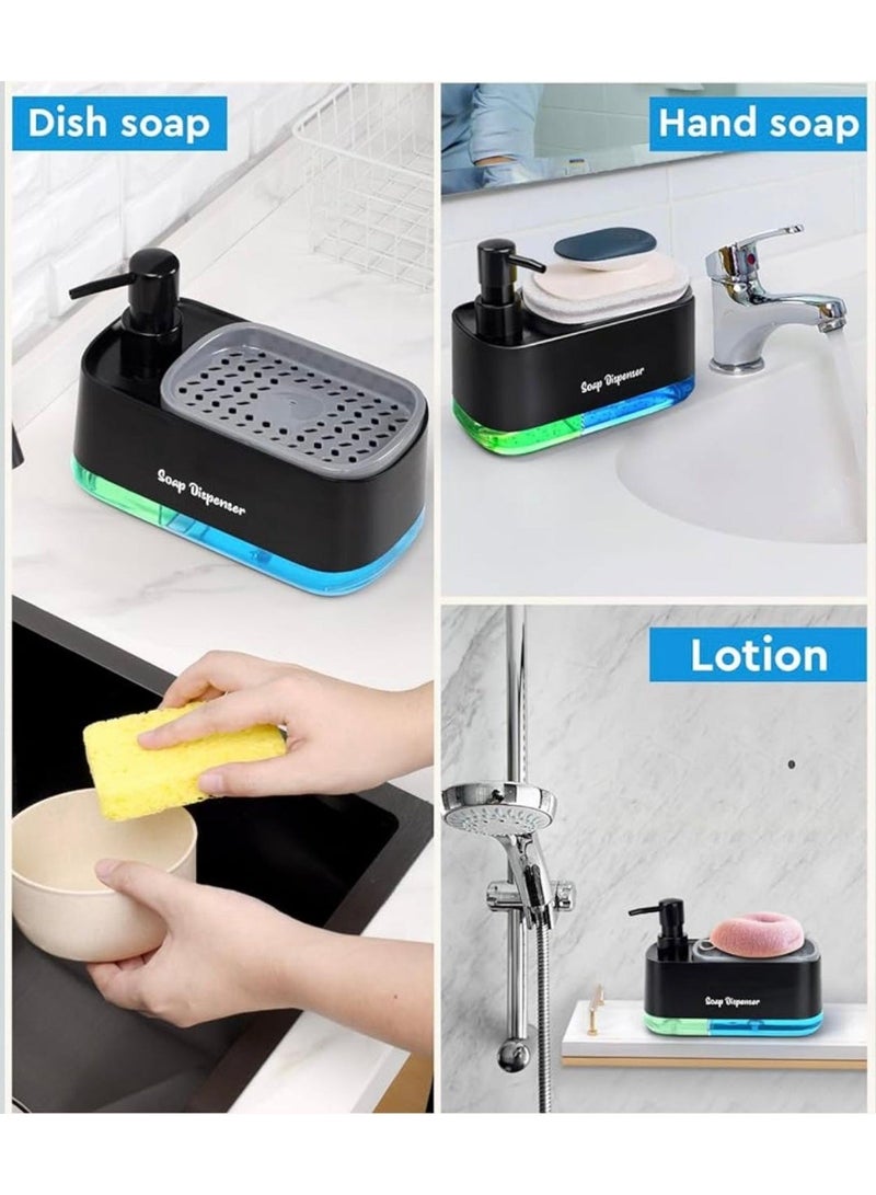 Hand and Dish Soap Dispenser Set for Kitchen, Dual Soap Dispenser with Sponge Holder, 3-in-1 Countertop Soap Pump Dispenser for Kitchen Sink, Useful Kitchen Gadgets - Black - Image 4